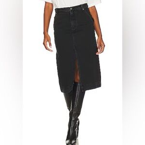 Free People Wild Roses Midi Skirt Black Denim